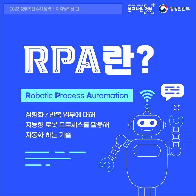 RPA(업무 처리 자동화)를 소개합니다! *RPA란?[Robotic Process Automation] 정형화/반복 업무에 대해 '지능형 로봇 프로세스'를 활용해 자동화 하는 기술