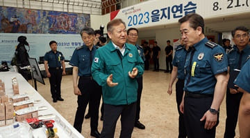 Minister Lee Sang-min at a situation reporting of the 2023 Ulchi civil defense drill at the Korean National Police Agency