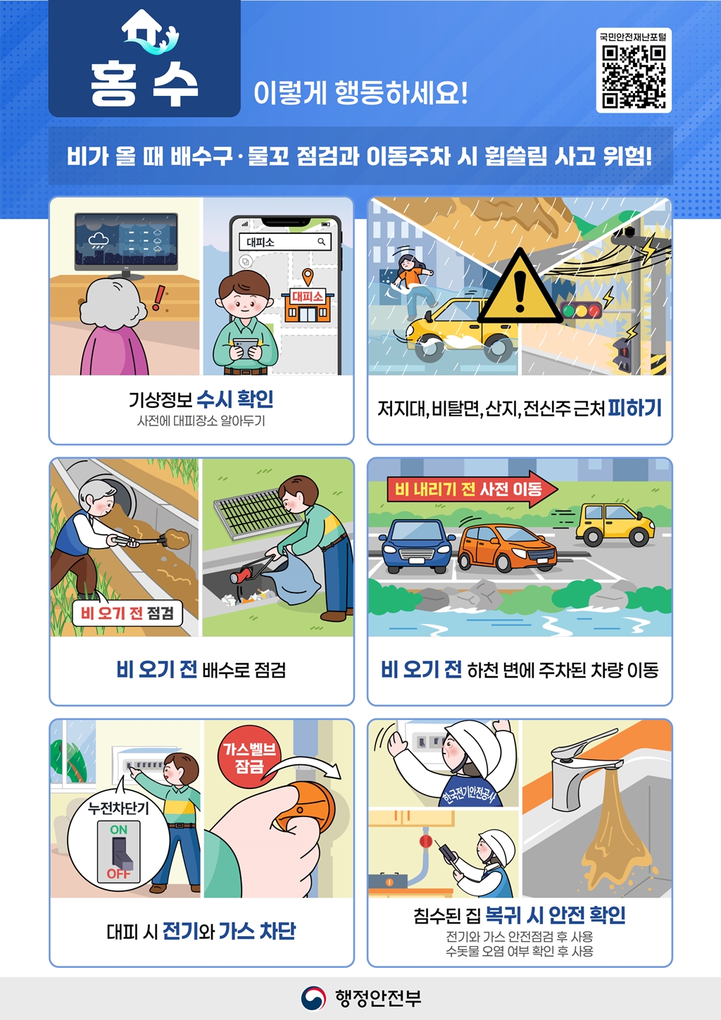 (1번째 이미지) 홍수 국민행동요령 포스터 : 상세내용은 아래내용을 참고하세요